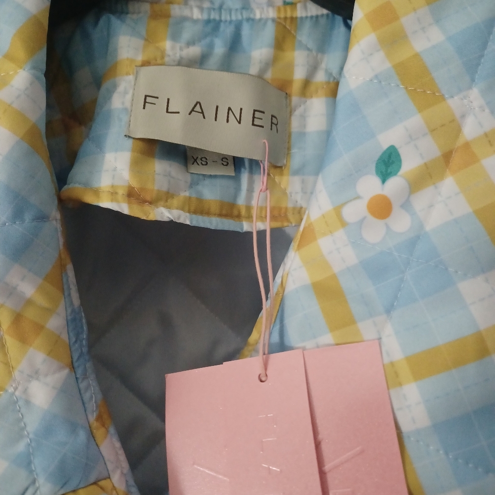Plaid Ruffle-Collar Puffer Jacket in Blue & Yellow - Picture 5 of 12